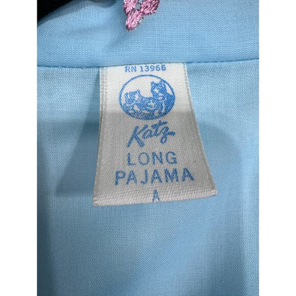 Vintage Katz Pajama Set Blue Floral Embroidered Lace‎ Short Sleeve Pants 38 NOS - Picture 3 of 8